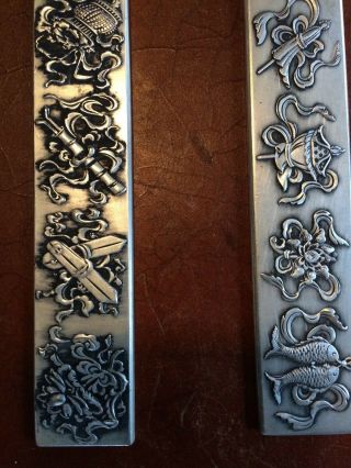 Old Chinese Scholars Silver Scroll Weights Set Of Two With Marks 2