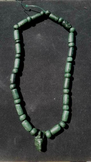 Mexican Maya Aztec Pre Columbian Green Stone Bead Jade Collar Pendant Mexico