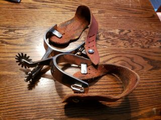 Old Western Cowboy Spurs - 14 Point Rowels Buckaroo Leather Straps