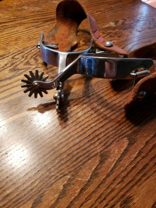 Old Western Cowboy Spurs - 14 point Rowels Buckaroo Leather Straps 2