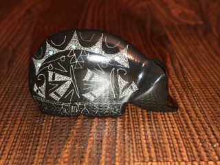 Native American Hand Carved Black Marble Zuni Fetish Bear By Gerald Peina (1) 3