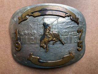 German Silver Rodeo Bronco Bare Back Belt Buckle Cowboy Western Engraved Back 2