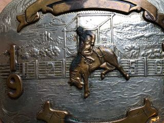 German Silver Rodeo Bronco Bare Back Belt Buckle Cowboy Western Engraved Back 3