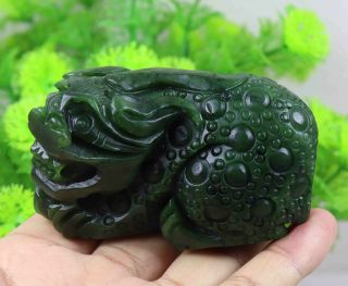 Certified natural Green Hetian Nephrite Jade jasper Pixiu statue 碧玉貔貅 99571H5 3