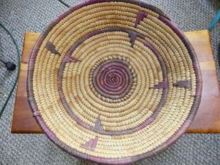 Vintage Hand Woven Native Tribal African Coiled Basket Bowl 15 "