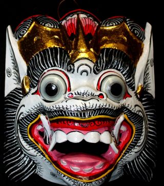 Balinese Hanuman Mask White Monkey Hand Carved Wood Polychrome Bali Wall Art