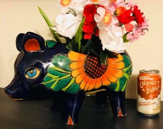 Mexican Talavera Pig Pottery Flower Pot Planter Ceramic Indoor Or Outdoors