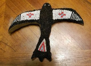 Native American Beaded Leather Umbilical Fetish Bird Effigy Amulet Estate