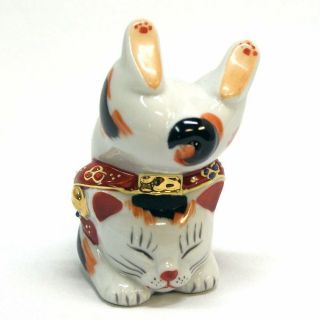Japanese Maneki Neko Handstand Lucky Cat Kutani Ceramic Japan Import