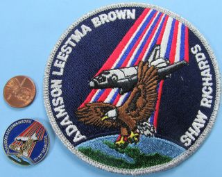 Nasa Patch & Pin Pair Vtg Sts - 28 Space Shuttle - Columbia Leestma Adamson Eagle
