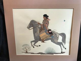 Vintage Harrison Begay Silkscreen Native American On Horse Navajo Artist Signed