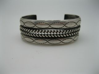 Vintage Navajo Swedged Silver Cuff / Bracelet W Stamping