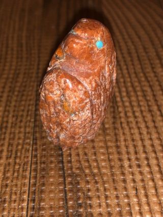 Zuni Carved Apple Coral Eagle Fetish Signed By Faye Quandelacy 3
