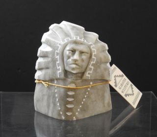 Native American Indian Alabaster Sculpture Headdress Diana Blueeyes Navajo W1