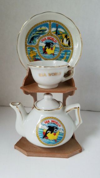 Sea World Mini Tea Pot Cup And Saucer Souvenir