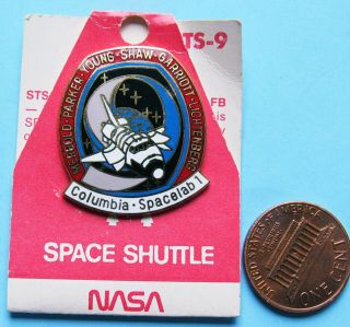 Nasa Official Enamel Pin Vtg Sts - 9 Space Shuttle Columbia / Spacelab 1 - Young