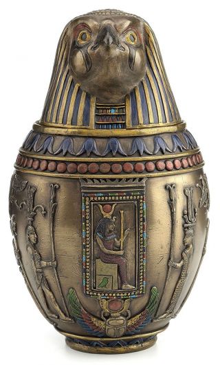 Egyptian Horus Canopic Jar Pet Burial Urn Falcon Statue Sculpture Figure