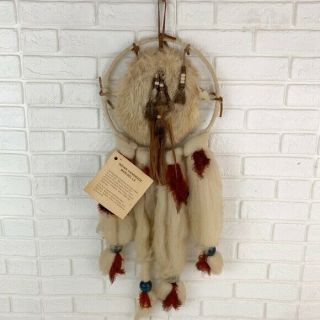 Handmade Native American Dreamcatcher Large Rabbit Fur Wool Feathers Boho