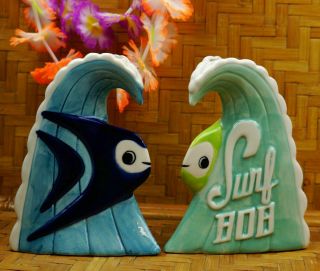 Set Of 2 Tiki Mugs Surf Bob Munktiki Imports Blue & Green Mug Mikel Parton