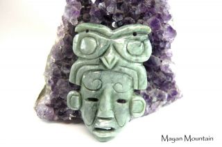Large Mayan Face Owl Jade Pendant Warrior Guatemalan Jadeite Maya Burial Mask