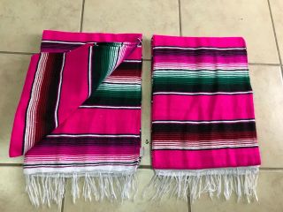 TWO PIECE SERAPE SET,  5 ' X 7 ',  Mexican Blanket,  HOT ROD,  Covers,  XXL,  PINK, 2