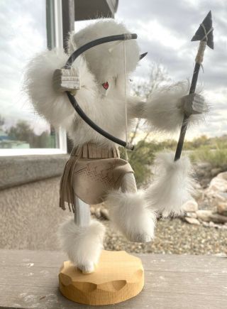 Kachina Doll White Buffalo Warrior Artist Signed Navajo 10”