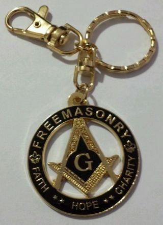 Freemason Faith,  Hope,  Charity Key Chain In Black & Gold
