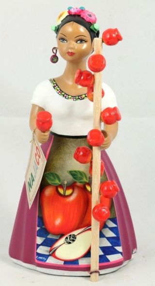 Lupita Najaco Ceramic Doll/figurine Mexican Folk Art Candy Apple Seller Purple