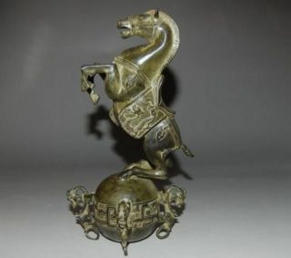 Chinese Bronze Horse Standing On The Ball & With Qing Mark Nr