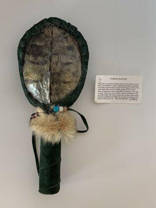 Native American Indian Ceremonial Turtle Shell Rattle - Artist Tom Gray Elk Rael
