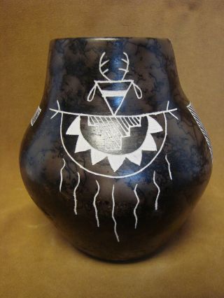 Native American Pottery Hand Etched Pot By Gary Yellow Corn Acoma Pueblo