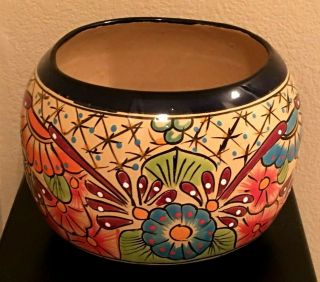 Talavera Planter Mexican Pottery Round Pot Large Folk Art Ceramic 9” X 18”