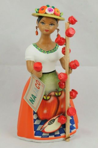 Lupita Najaco Ceramic Doll Figurine Mexico Folk Art Candy Apple Seller Orange