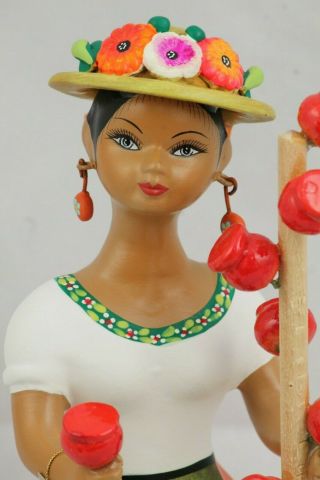 Lupita Najaco Ceramic Doll Figurine Mexico Folk Art Candy Apple Seller Orange 2