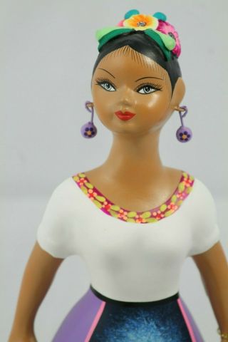 Lupita NAJACO Ceramic Doll Figurine Mexico Folk Art Cart w Kitchenware Lilac 3