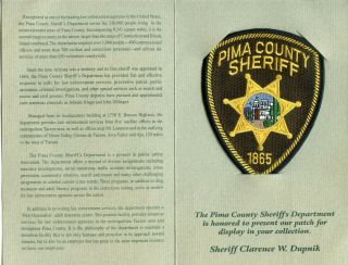Presentation Folder & Pima County Arizona Az Sheriff Police Patch
