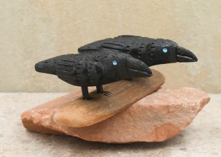 Zuni Folk Art - Two Crows On A Branch By Loy Lewis - Native American