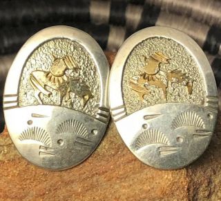 Navajo Sterling Silver End Of The Trail Storyteller Concho Earrings 032719abe
