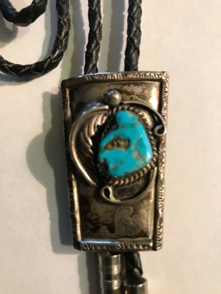 Old Pawn Navajo Silver Bolo Tie with turquoise and maker ' s mark: DB (Dean Brown) 2