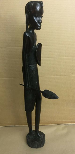 African Tribe Tribal Art Sculpture 26 " Ebony Wood Carved Warrior With Spear