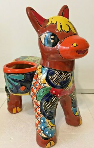 Mexican Talavera Donkey Pot Burro Animal Pottery Planter Ceramic Folk Art Large