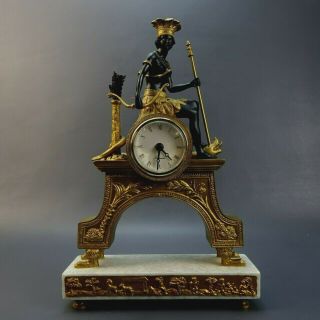 Egyptian Revival Style Goddess With Spear And Bow Quartz Desk Mantle Clock