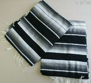 TWO PIECE SARAPE SET,  5 ' X 7 ',  Mexican Blanket,  HOT ROD,  XXL,  Black and white 2