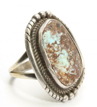 Navajo FRED GUERRO Sterling Silver Large Spiderweb Dry Creek Turquoise Ring 925 2