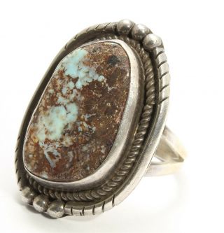 Navajo FRED GUERRO Sterling Silver Large Spiderweb Dry Creek Turquoise Ring 925 3