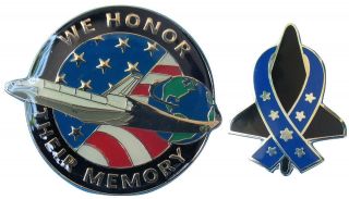 Nasa Pin Pair Vtg Sts - 107 Space Shuttle Columbia We Honor Their Memory