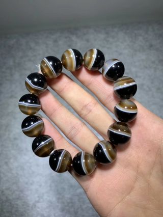 Unique Tibetan Natural Agate Dzi Lines Healer Medicine Bead Bracelet D1121