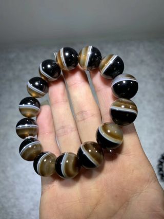 Unique Tibetan Natural Agate Dzi Lines Healer Medicine Bead Bracelet D1121 2