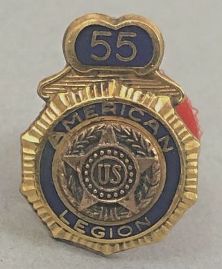 Vintage Leavens 10k Gold Filled American Legion 55 Year Blue Enamel Pin - Back