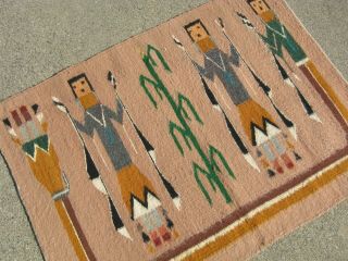 C1980 Navajo 3 Yei Wool Rug Blanket Native American Indian No R.  &.  99c Exc.  Cond